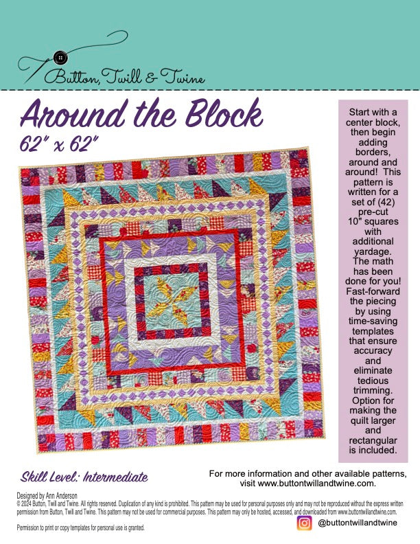 Around The Block Quilt Pattern Digital Download Button Twill And around-the-block-quilt-pattern-digital-download-button-twill-and