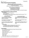 A printed informational sheet titled 'Fabric Requirements & Supplies' with fabric and supplies needed to make the Celebration Buntings.