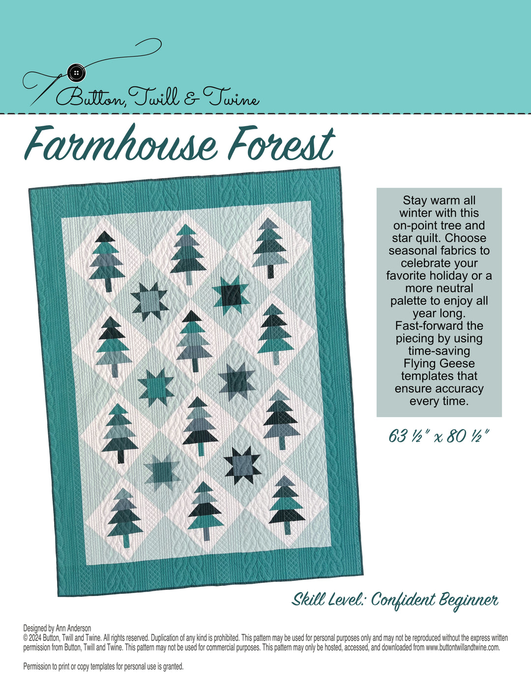 Farmhouse Forest Quilt Pattern - Digital Download – Button, Twill and ...