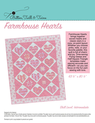 Farmhouse Hearts Quilt Pattern - Digital Download